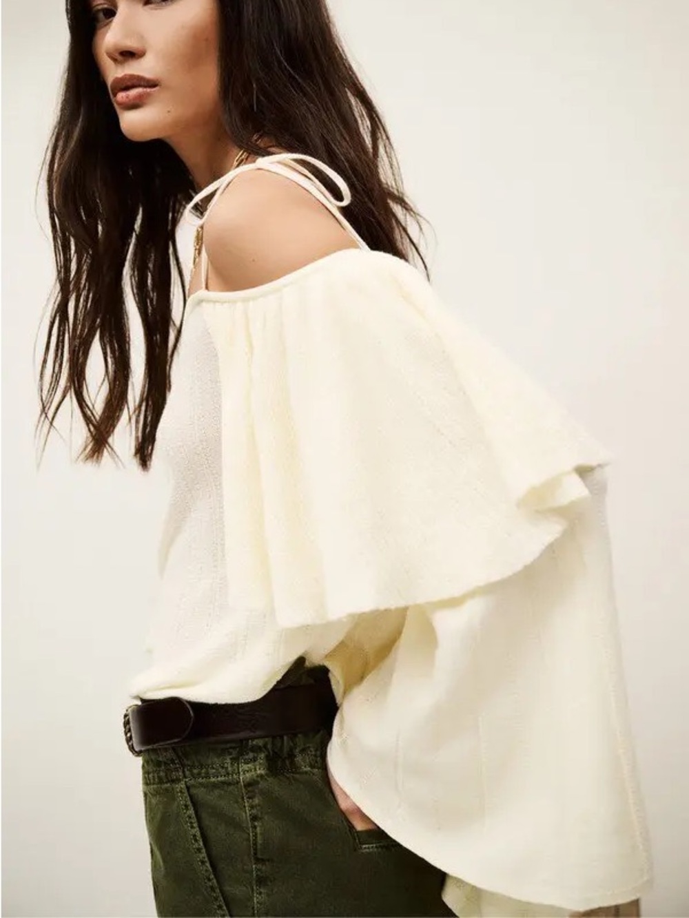 ba&sh Vala Cream Off-Shoulder Knit Top with Tassel Ties - Picture 2 of 16
